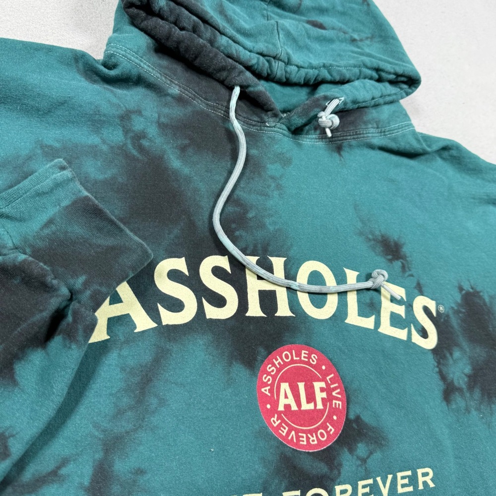Assholes Live Forever Tie Dye Hoodie Teal Black Graphic Sweatshirt Mens XL
